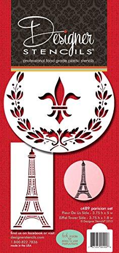 kowanii Parisian Cake Stencil Set, (Eiffel Tower - Fleur De Lis - Wreath) Cookie Stencils, 2 Pack