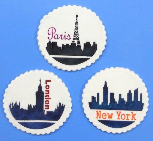 kowanii Paris, London and New York Skylines Cookie Stencils Cake Stencil, 3 Pack