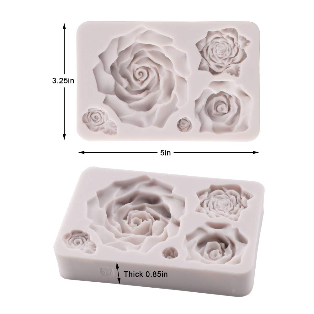kowanii Fondant Silicone Molds Gumpaste Rose Mold, Large Flower Molds Silicone, Sugarcraft Cake Decorating Tools Cupcake Decorating Supplies