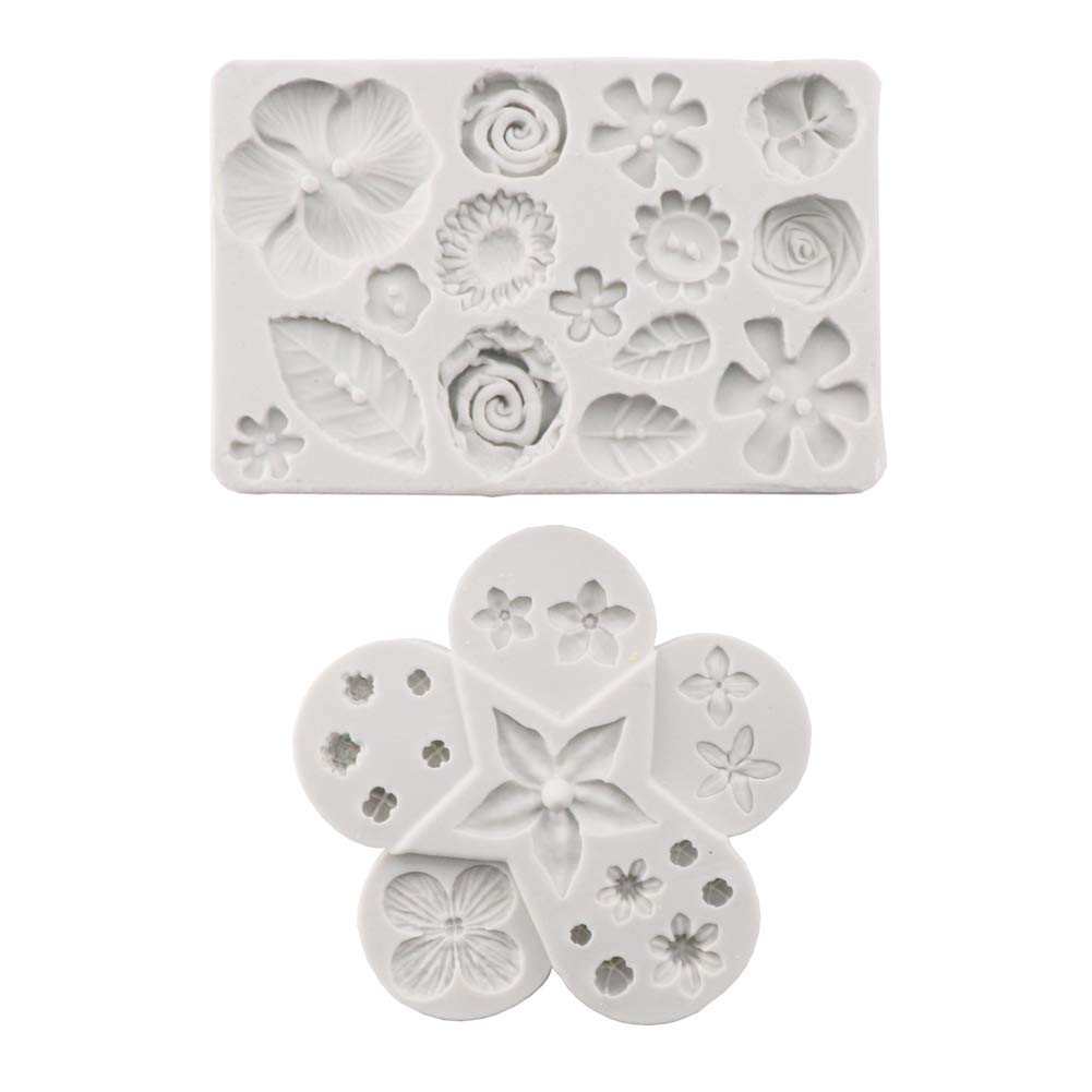 kowanii Fondant Molds Silicone, Rose Flower Gumpaste Mold, Mini Sugarcraft Flower Cookie Molds, Fondant Tools and Accessories Cupcake Decorating Supplies, 2 Pack