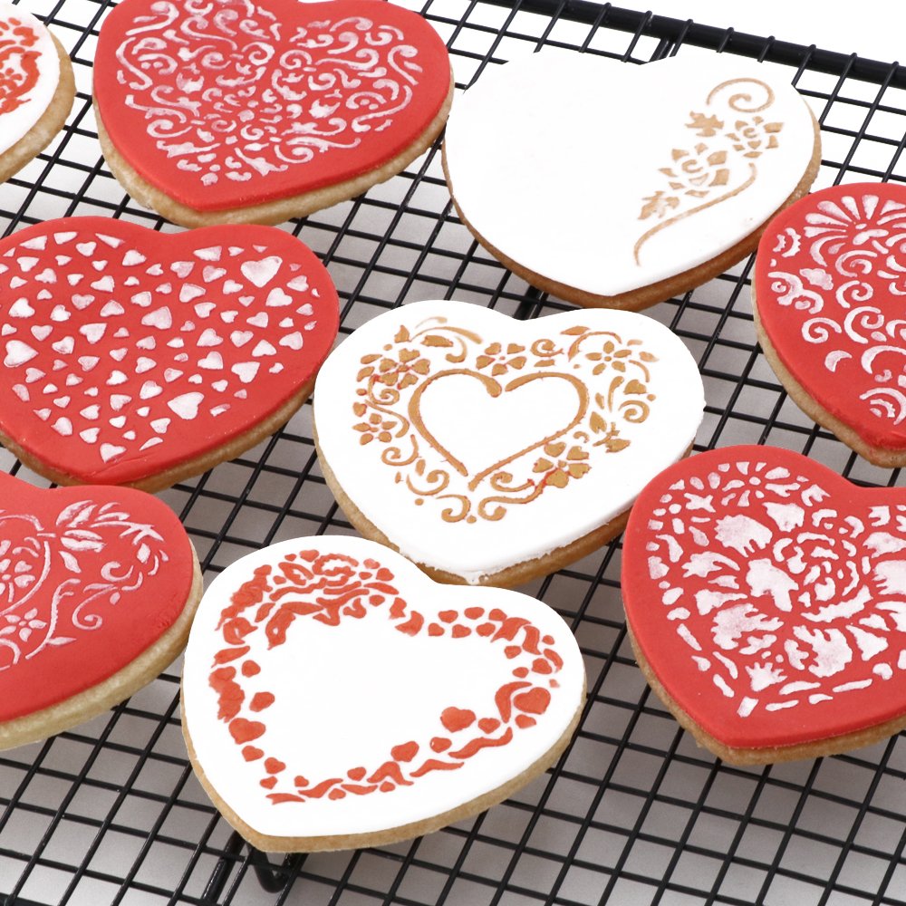 kowanii Valentine Cookie Decorating Stencil and Cutter Set, 11-Pieces Cookie Stencils for Royal Icing, 1-Piece Love Heart Cookie Cutter(Valentine's Day)