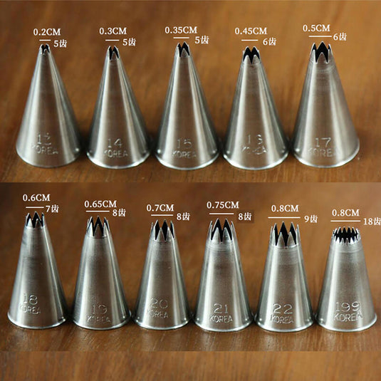 Korean Open Star Piping Tips Shell Nozzle Tubes #13 #17 #21 #32 #199