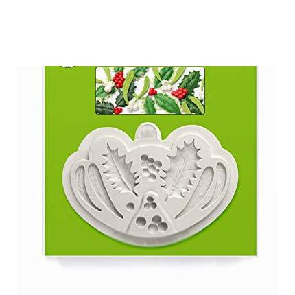kowanii Holly & Mistletoe Silicone Sugarpaste Icing Mold, Nicholas Lodge for Cake Decorating, Sugarcraft, Candies, Crafts, Cards and Clay, Food Safe Silicone Fondant Molds