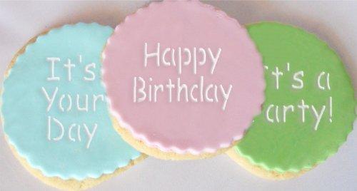 kowanii It's a Party Cookie Stencil Set, (HAPPY BIRTHDAY - CONGRATS - IT'S A PARTY - MAKE A WISH - CELEBRATE), 6 Pack