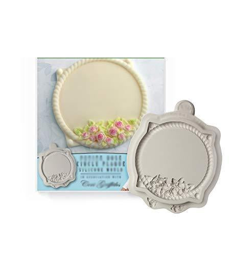 kowanii Petite Rose Circle Plaque Silicone Royal Icing Mold, Ceri Griffiths Creative Cake System for Decorating, Sugarpaste, Fondants, Candies and Crafts, Food Safe Silicone Fondant Mold