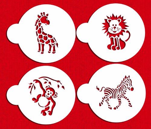 kowanii Jungle Animals Cookie Stencil Set, (Zebra, Giraffe, Monkey and Lion) Cake Stencils, 4 Pack