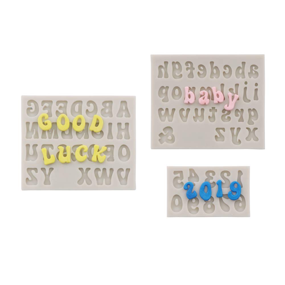 kowanii Alphabet Silicone Fondant Mold, Letters Cake Decorating Molds Silicone Gumpaste Mold Cake Decorating Supplies Tools, 3-Pack