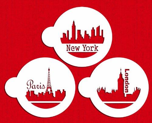 kowanii Paris, London and New York Skylines Cookie Stencils Cake Stencil, 3 Pack
