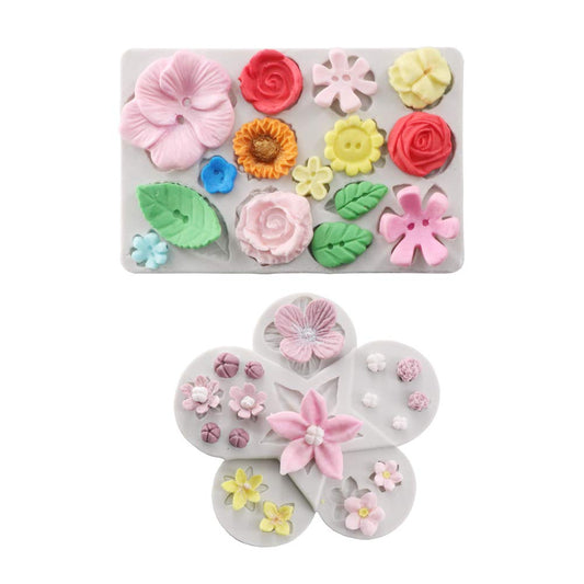 kowanii Fondant Molds Silicone, Rose Flower Gumpaste Mold, Mini Sugarcraft Flower Cookie Molds, Fondant Tools and Accessories Cupcake Decorating Supplies, 2 Pack