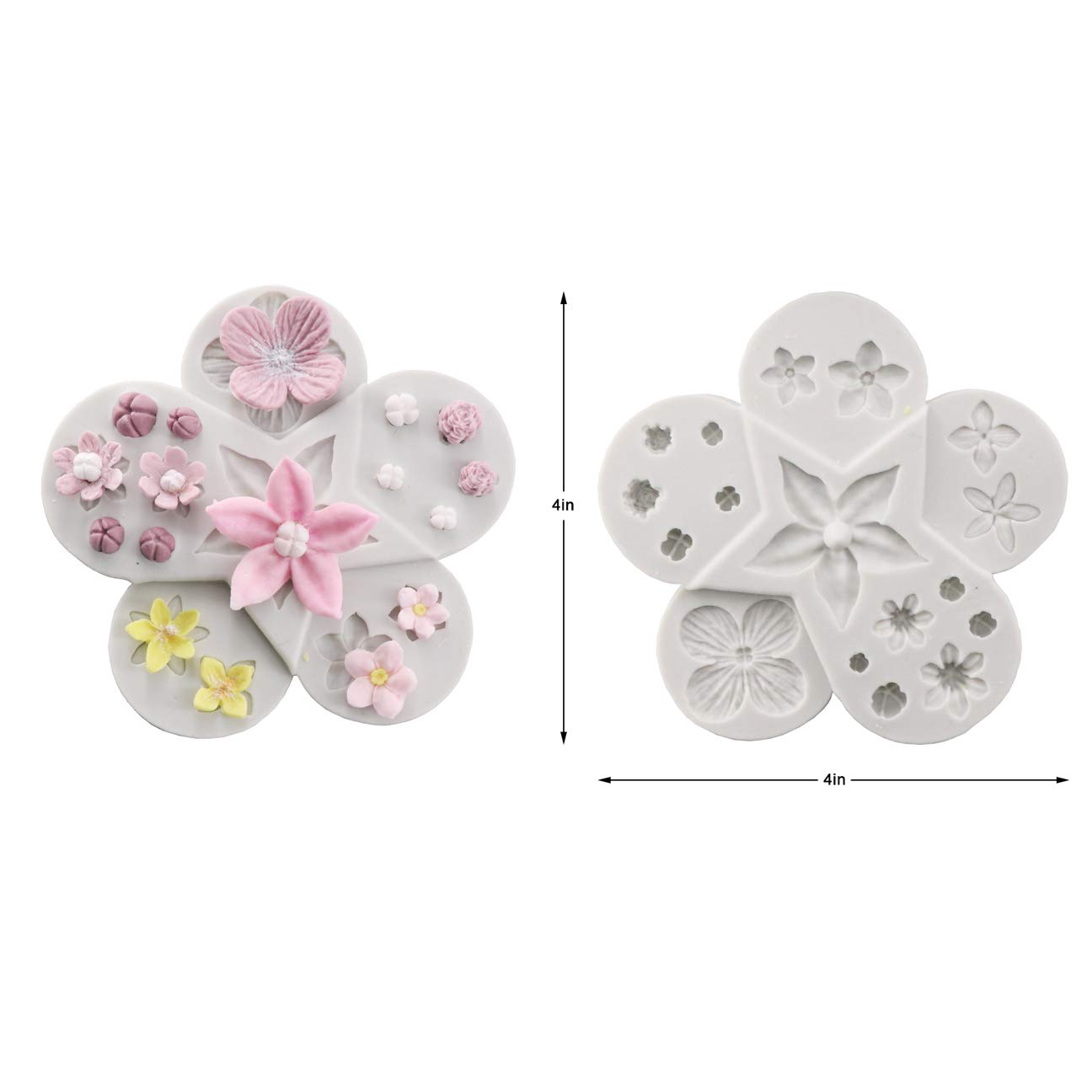 kowanii Fondant Molds Silicone, Rose Flower Gumpaste Mold, Mini Sugarcraft Flower Cookie Molds, Fondant Tools and Accessories Cupcake Decorating Supplies, 2 Pack