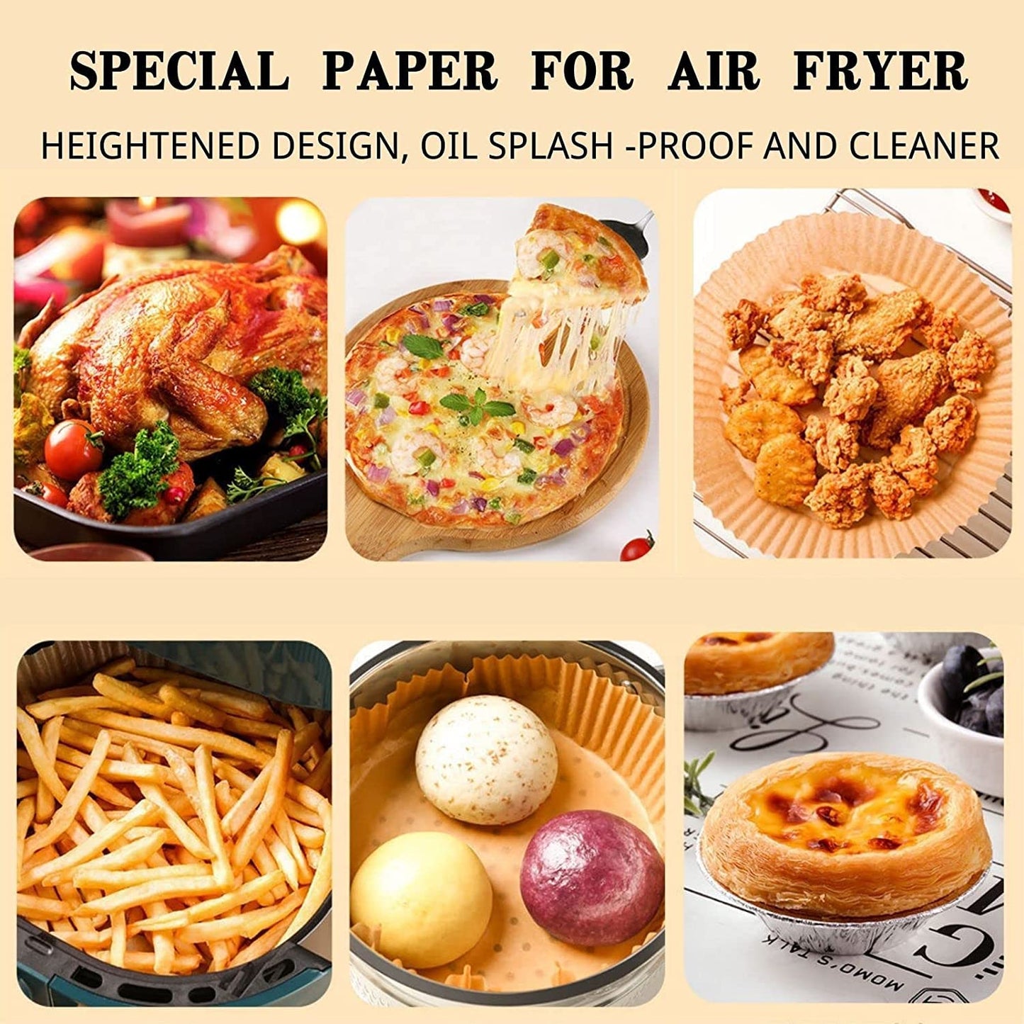 Air Fryer Disposable Paper Liner, Non-stick Disposable Liners, 100PCS