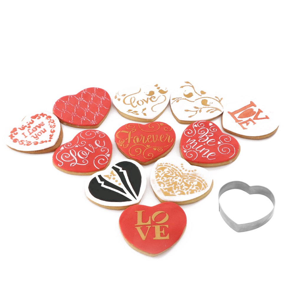 kowanii Wedding Decoration Cookie Stencil and Cutter Set, 11-Pieces Cookie Decorating Stencil for Royal Icing, 1-Piece Love Heart Cookie Cutter(Bride and Groom)