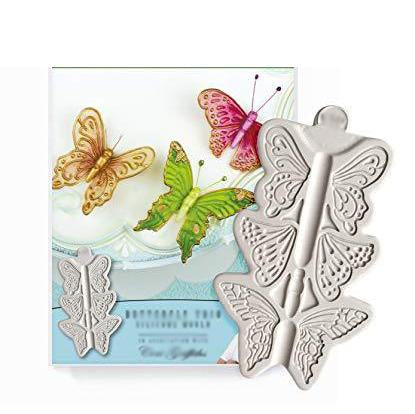 kowanii Butterfly Trio Silicone Royal Icing Mold, Ceri Griffiths Creative Cake System for Decorating, Sugarpaste, Fondants, Candies and Crafts, Food Safe Silicone Fondant Mold