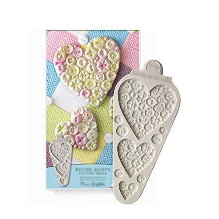 kowanii Buttons Hearts Silicone Royal Icing Mold, Ceri Griffiths Creative Cake System for Decorating, Sugarpaste, Fondants, Candies and Crafts, Food Safe Silicone Fondant Molds