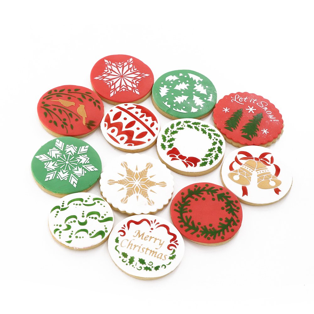 kowanii Christmas Cookie Stencils Fondant Cookie Mold, Food Grade Plastic, 12-Pieces Decorating Stencils(Snowflake)