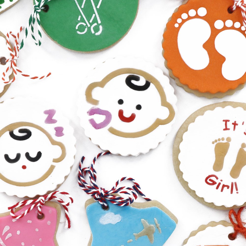 kowanii Baby Shower Cookie Stencil Set, 18-Pieces Food Grade Plastic Decorating Stencils (18 Stencils)