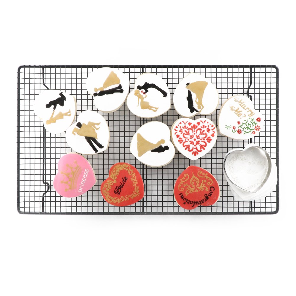 kowanii Wedding Cookie Decorating Stencil Set Fondant Mold, 11-Pieces Love Heart Cookie Stencils for Royal Icing, 1-Piece Cookie Cutter (Princess, Marry Me)