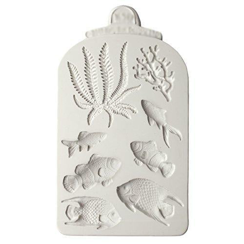 kowanii Fish, Seaweed and Coral Silicone Mold for Cake Decorating, Cupcakes, Sugarcraft, Candies, Clay, Crafts and Card Making, Food Safe Silicone Fondant Molds