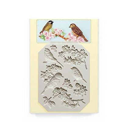 kowanii Blossoms & Birds Silicone Mold for Cake Decorating, Cupcakes, Sugarcraft, Candies, Clay, Crafts and Card Making, Food Safe Silicone Fondant Molds