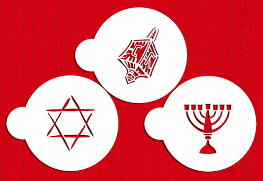 kowanii Keks- und Cupcake-Schablonen mit jüdischen Symbolen, Dreidel, Davidstern, Menorah-Keksschablonen-Set, 3er-Pack