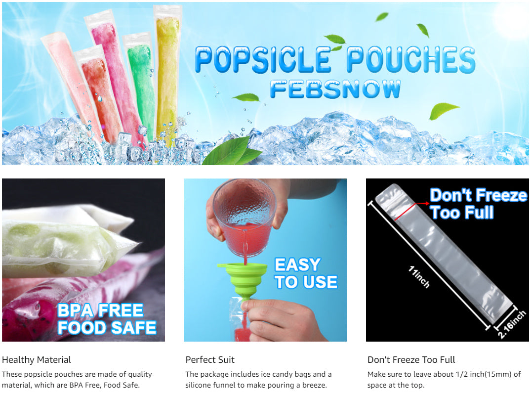 Pop Mold Bags Popsicle Pouches with Funnel BPA Free