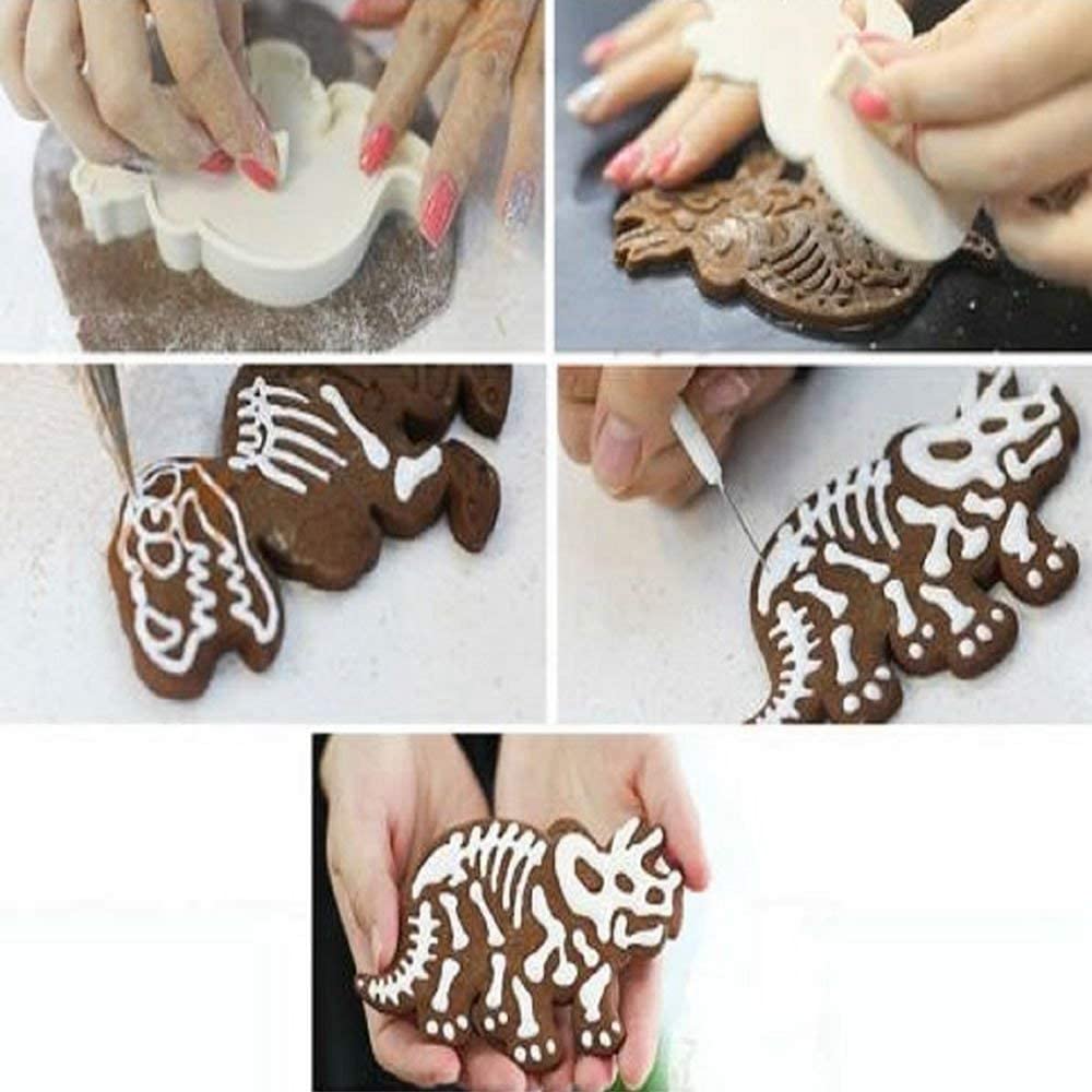 Dinosaur Cookie Cutters Set with T-Rex Stegosaurus Triceratops Skeleton Fossil